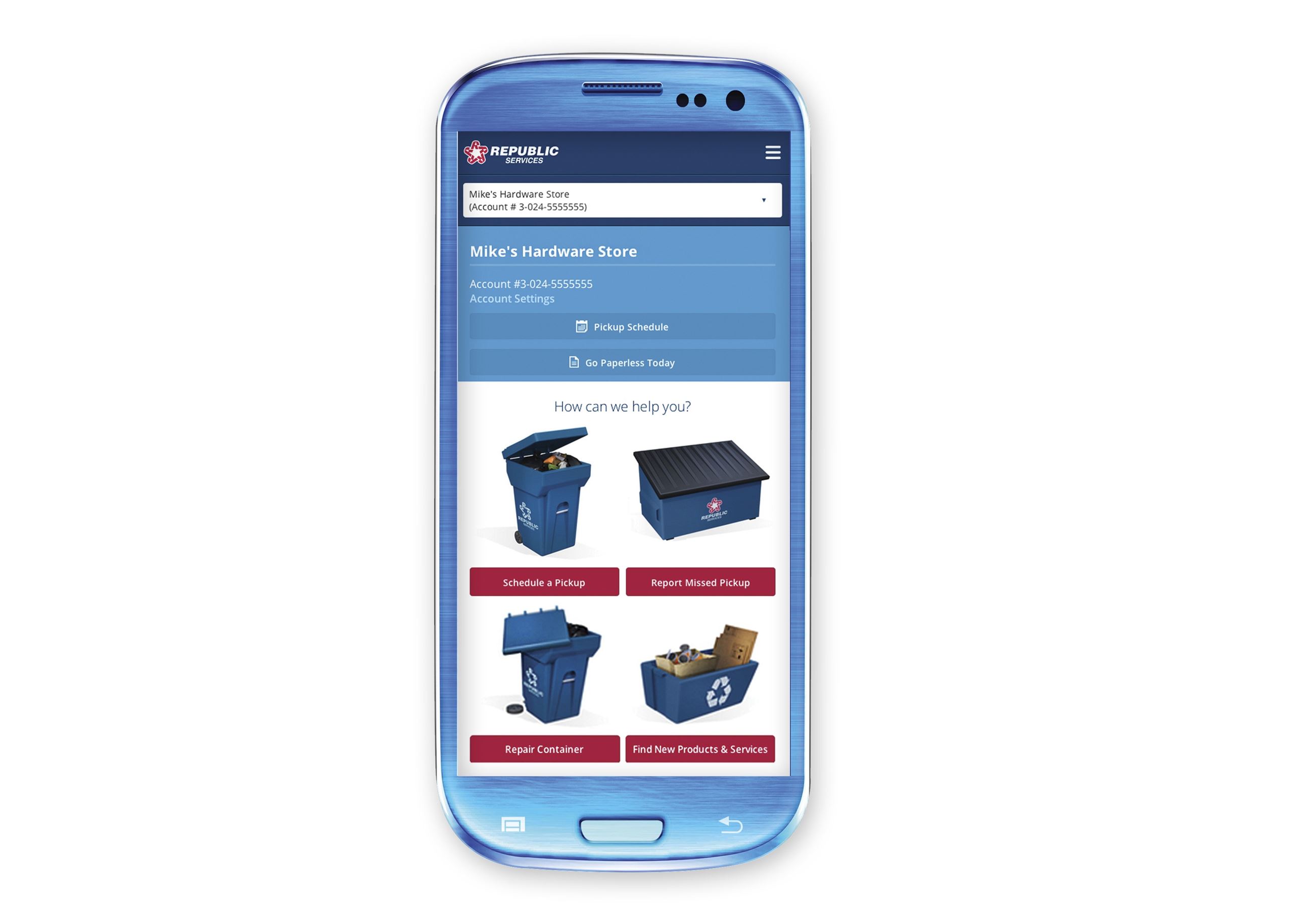 Garbage customer service app on phone
