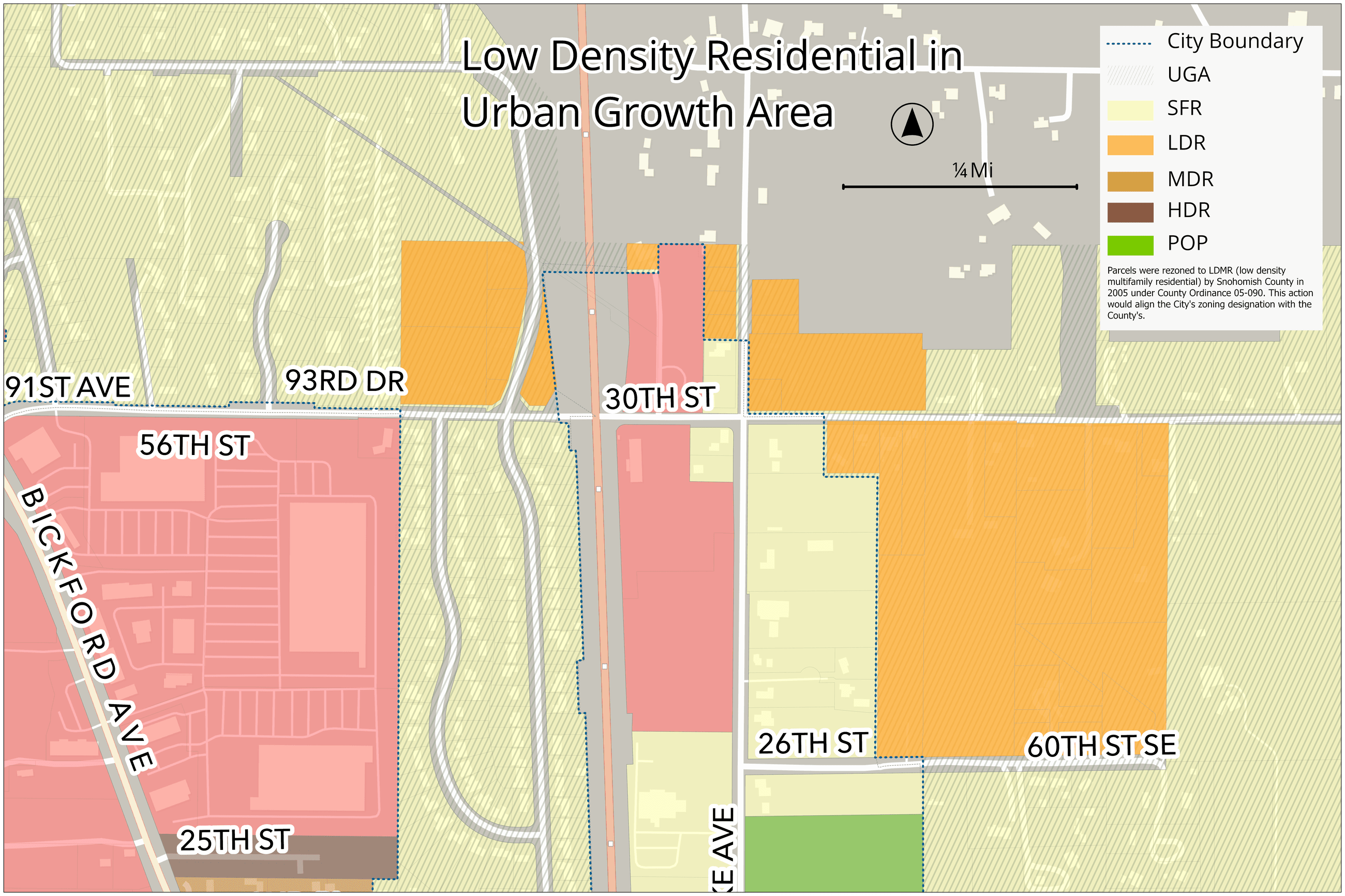 Map showing LDMR to LDR rezone area