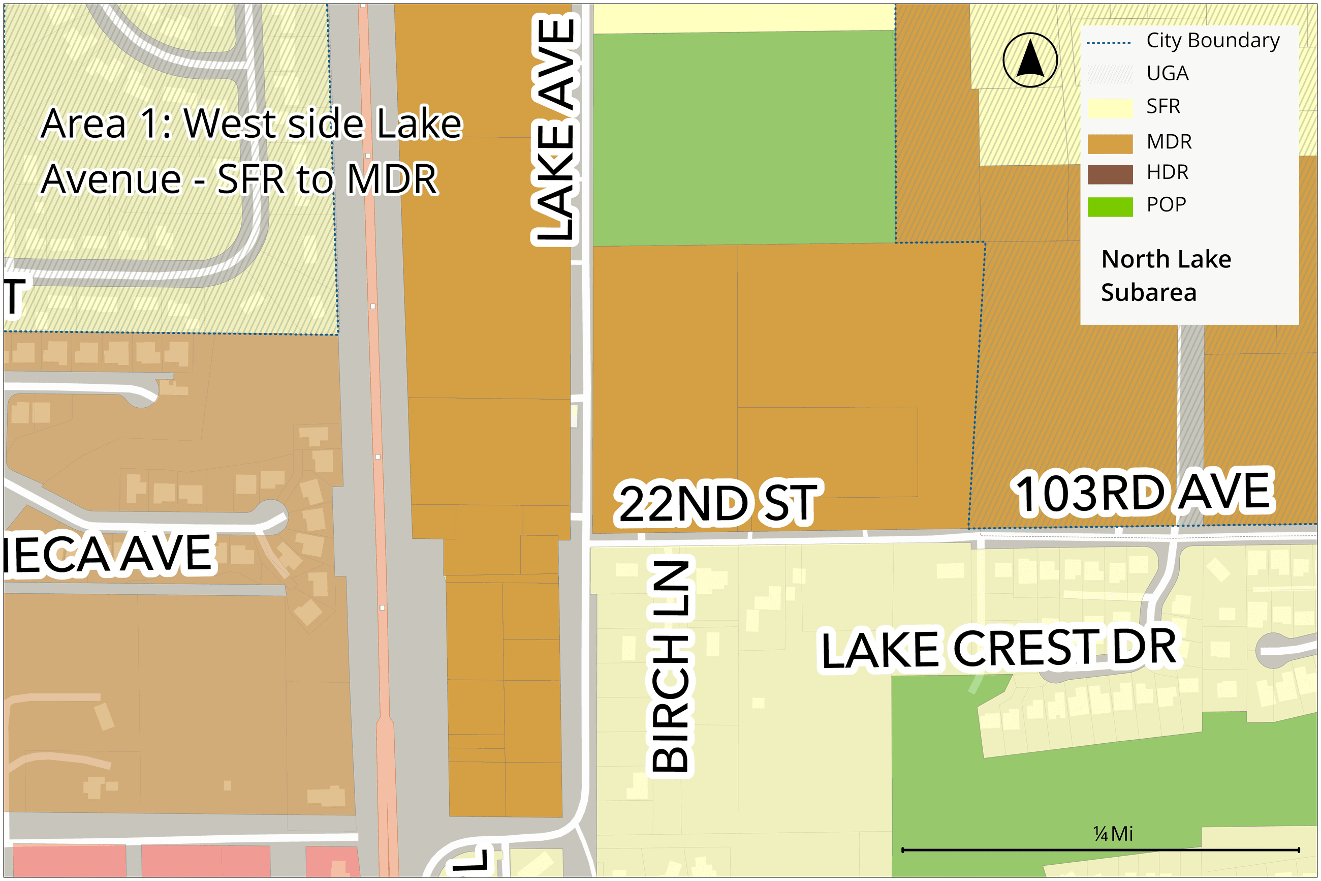 Map showing North Lake rezone area 1