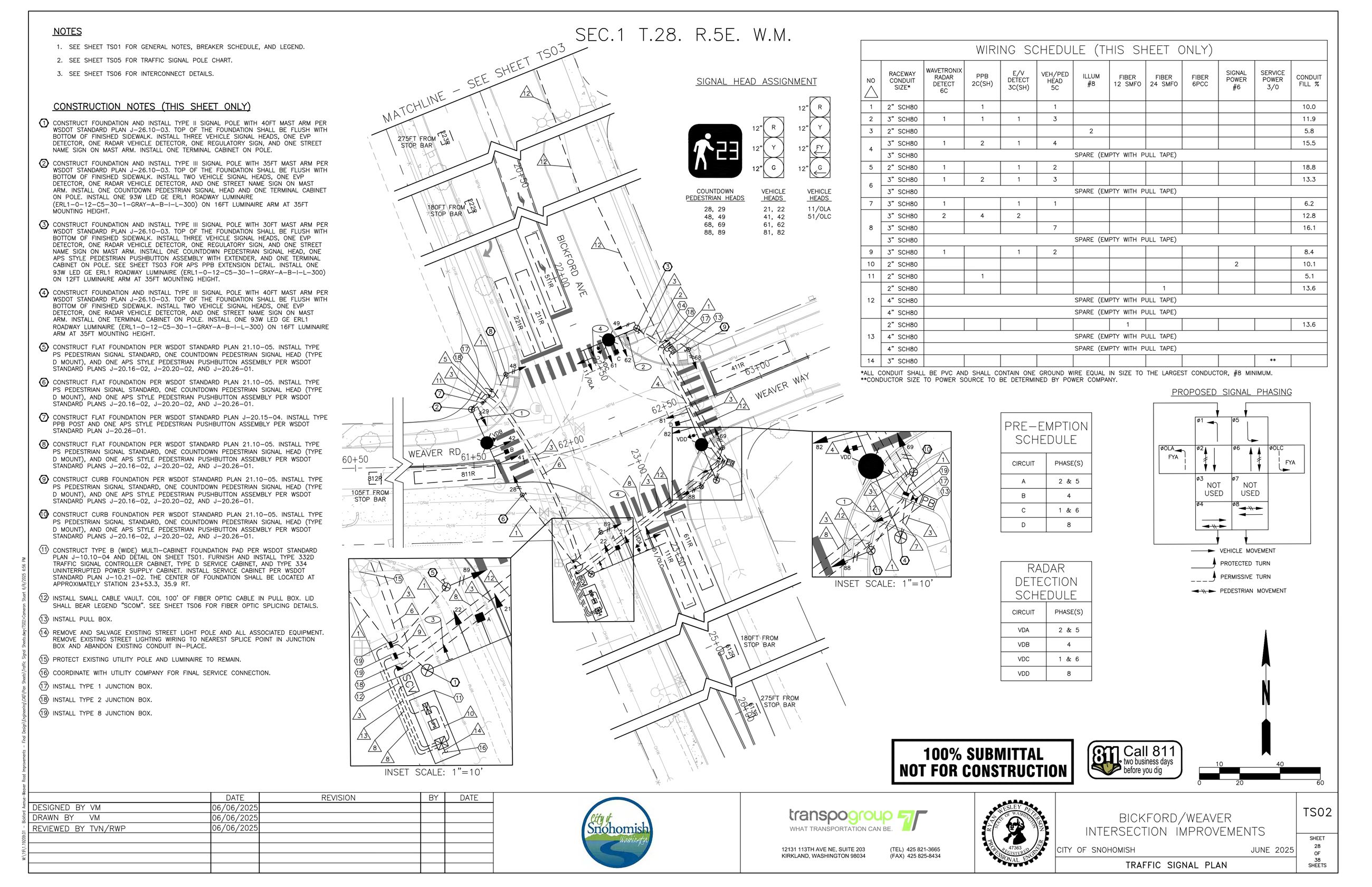 JPG of civil plan sheet depicting traffic signal, street lighting, and ADA ramp work.