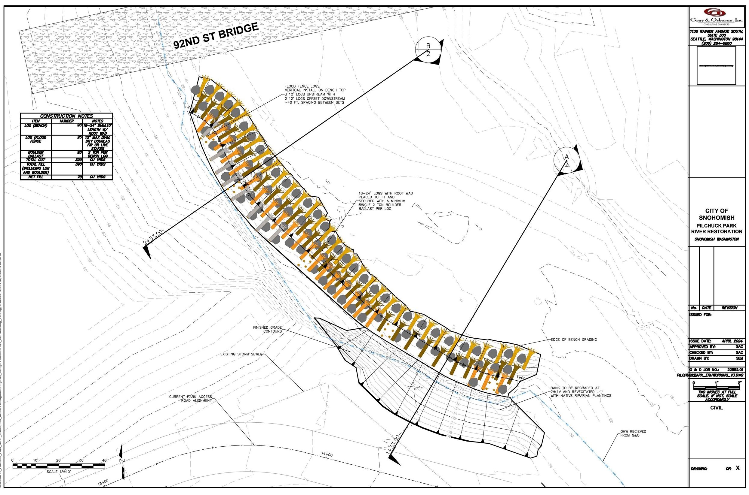 Preliminary conceptual plans for bank stabilization and restoration.